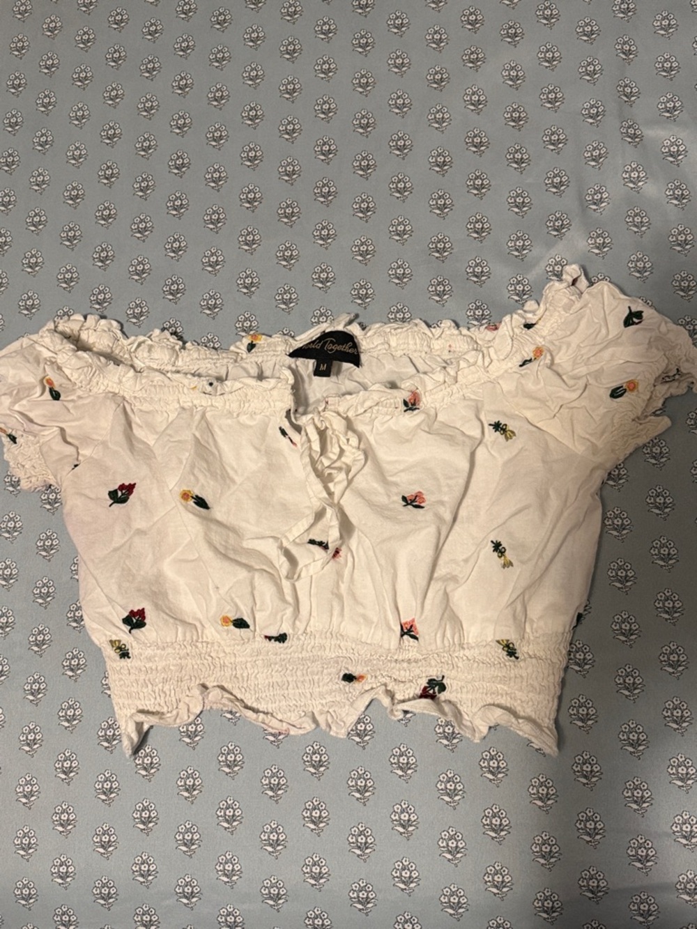 White Floral Off-Shoulder Crop Top